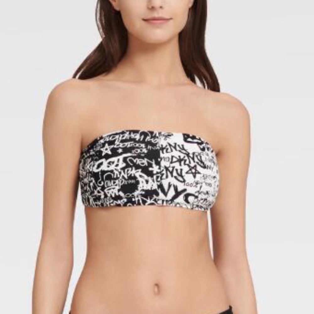 DKNY PRINT BLOCKED BANDEAU BIKINI TOP